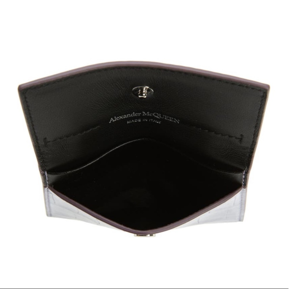 Alexander McQueen Skull Croc Embossed Leather Card Case NWT Lavender - Picture 2 of 9